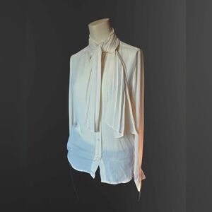 🎀 Cream Textured Pleated Tie-Neck Blouse - Romantic Chic Size S